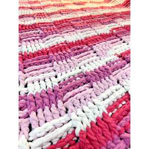 Handmade Chunky Knit Throw Blanket 60x60 Pink Purple Cream Plush Crochet